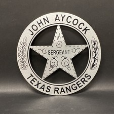 Texas Rangers Replica Badge Star Sheriff Wall Hanging Silver Sergeant Aycock T8