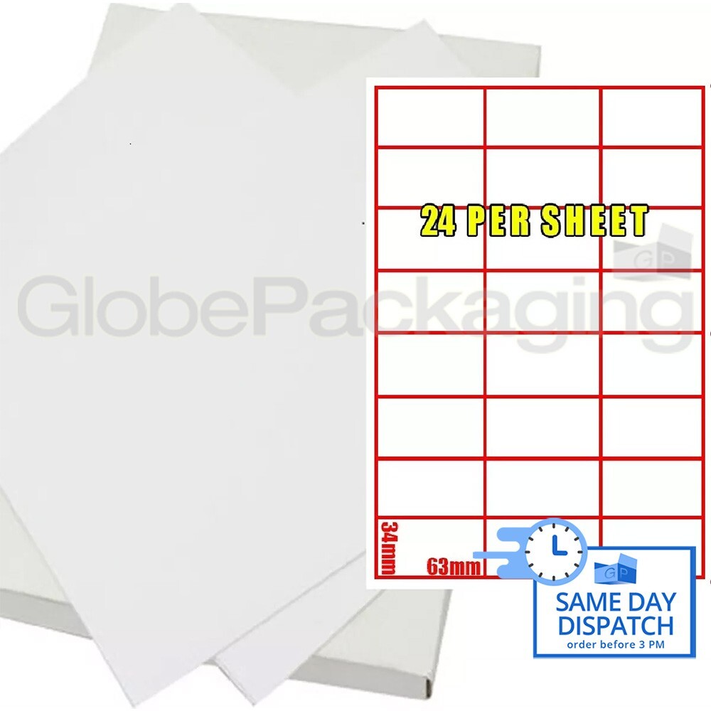50 SHEETS OF PRINTER LABELS - 24 PER SHEET - 64 x 34 mm