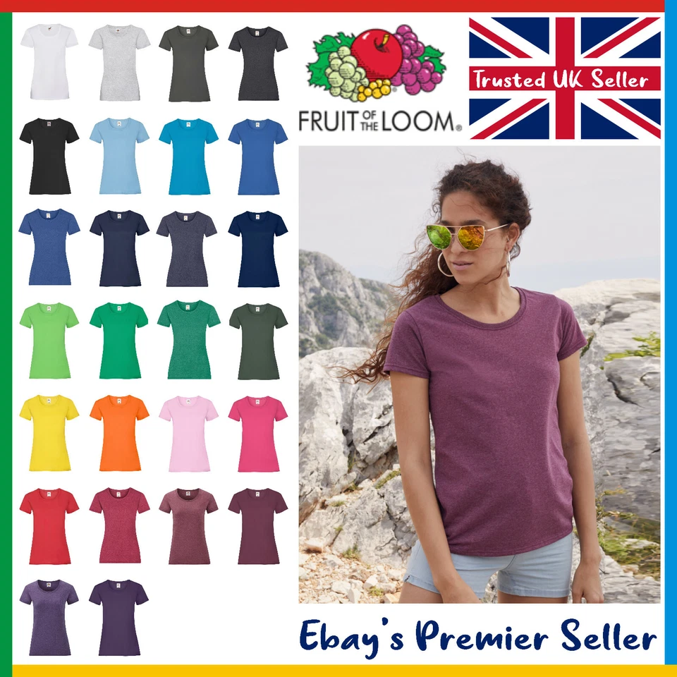 Ladies Plain T-Shirt / Fruit of the Loom Valueweight / Womens New Blank Tee