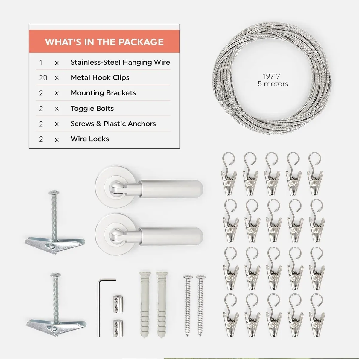 Wire Curtain Hanging System (16 ft Cable) - Curtain Wire Hanging System