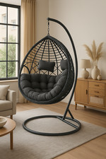 Polyrattan Hängesessel Hängekorb Rattan Hängeschaukel mit Gestell Hängesitz Korb