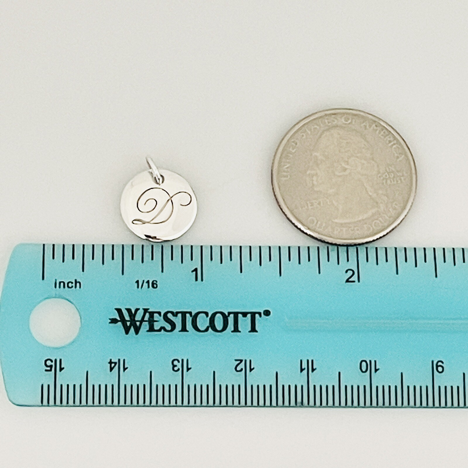 Tiffany Silver Letter D Alphabet Initial Round Circle Notes Charm Pendant