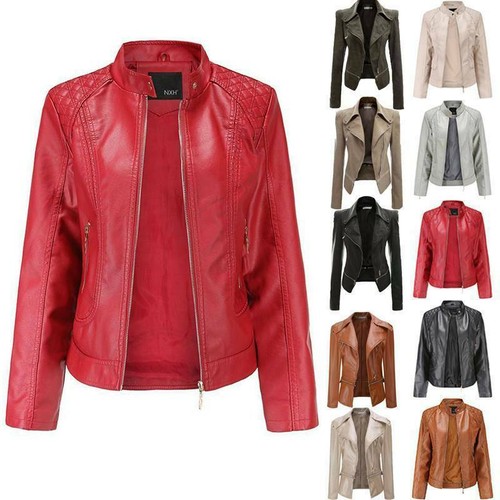 Women's Faux Leather Jacket Bomber Coat 
