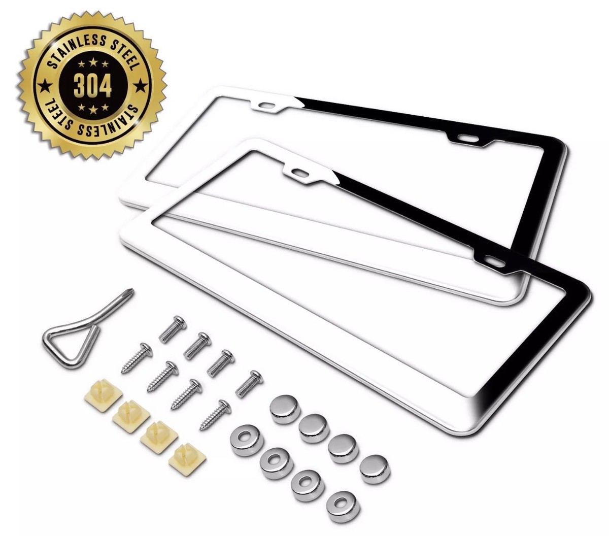 2PCS Chrome 304 Stainless Steel Metal License Plate Frame Tag Cover Screw Caps - Foto 9