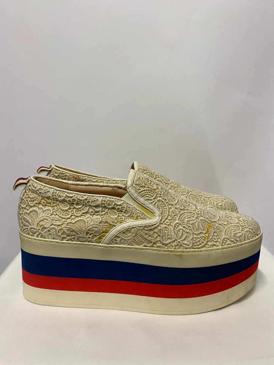Gucci Red White Blue Lace Peggy Platform Slip On Trainers 8.5 eBay