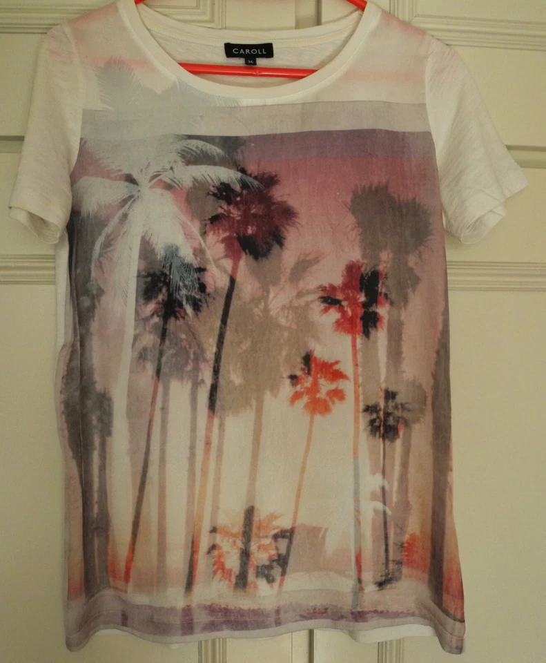 Tee shirt CAROLL 36 blanc devant motif palmiers - Photo 1/4
