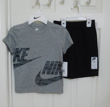 NWT 2pc Nike Gray Black Logo Shirt  Shorts sz 6 or 7