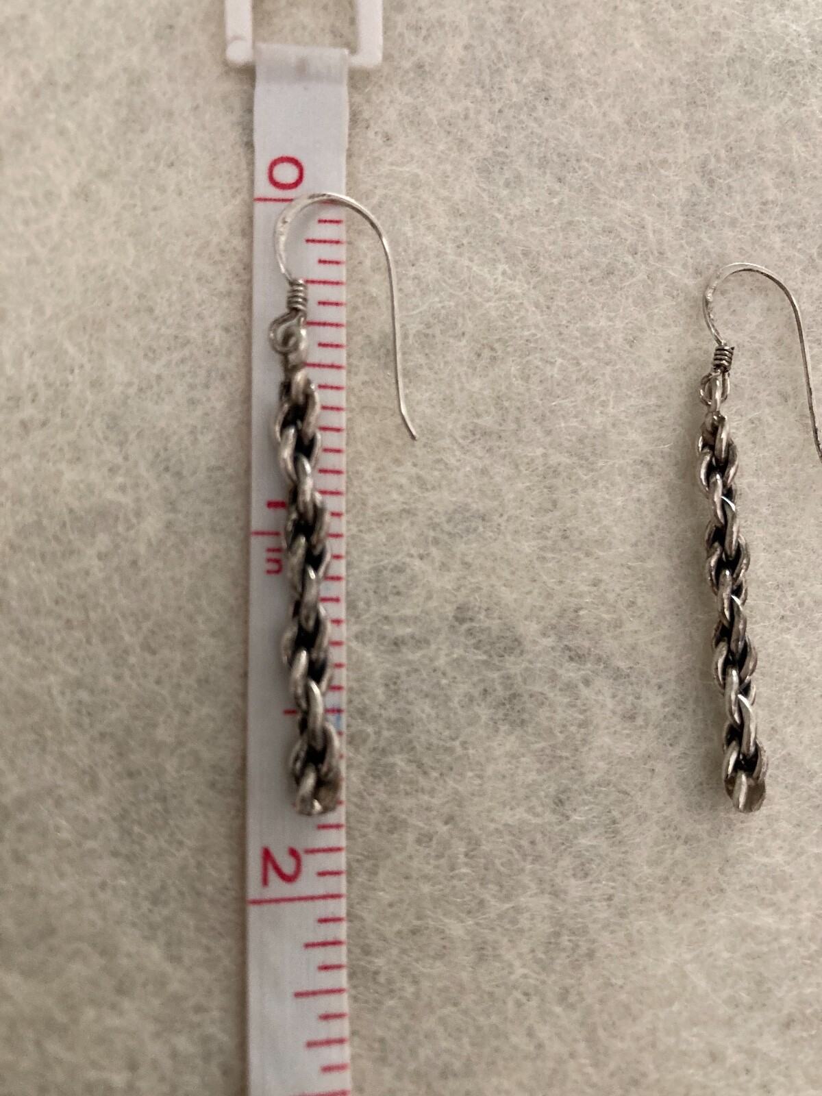 Vintage Silver Solid Straight Drop Thick Rope Ear… - image 3