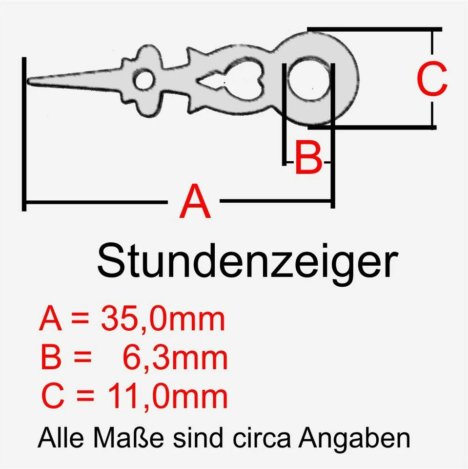 Kuckucksuhr Zeiger für Zifferblatt ø 90mm, Vierkantloch 4x4mm bei Minutenzeiger - Bild 4 von 4