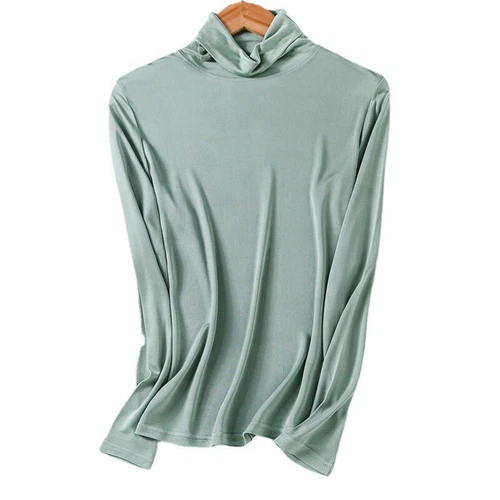 Damen Hochkragen Flor Kragen Top T-Shirt Maulbeerseide Unterteil Shirt Schildkröte - Bild 27 von 29