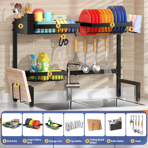Over The Sink Dish Drying Rack Utensils Above Drainer Shelf Kitchen 24.8"-35.4"