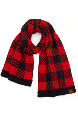 C.C Exclusive Buffalo Check Plaid Jacquard Knitted Neck Warmer Oblong Scarf
