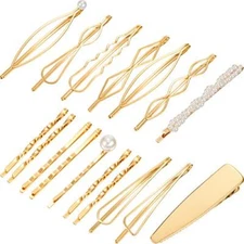 17 Pieces Gold Hair Pins Set Geometric Clips Bobby Pin Barrettes Metal Gold 