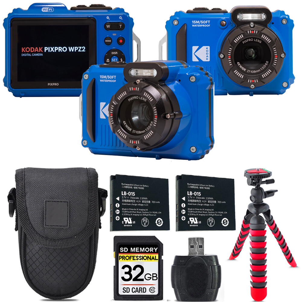 Kodak PIXPRO WPZ2 Digital Camera (Blue) +Extra Battery +Tripod +