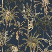 World Of Wallpaper Amazonia Affe BäUme Dschungel Tapete Marineblau WOW038