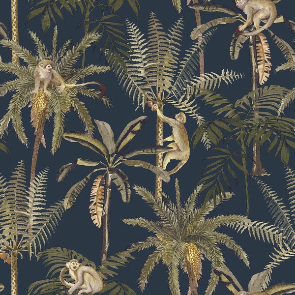 World Of Wallpaper Amazonia Affe BäUme Dschungel Tapete Marineblau WOW038-image