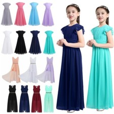 Girls Kids Bridesmaid Princess Chiffon Long Dress Birthday Party Dance Ball Gown