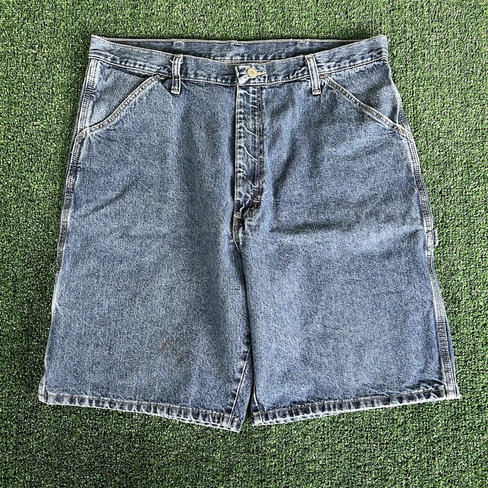 Винтажный 90-х годов Y2K мужской мешковатые плотник коньков синий джинсовой ткани шорты 37 x 10» JNCO стиль - Изображение 4 из 4