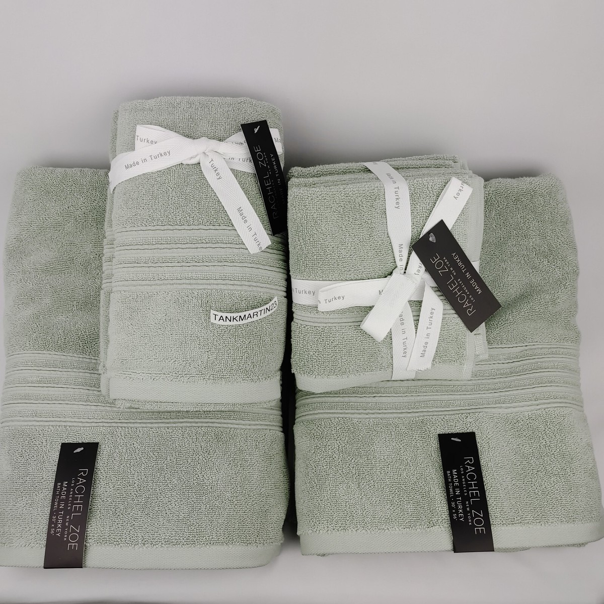 9pc Set Rachel Zoe Towels 2 Bath & 2 Hand & 5 Washcloths Sage