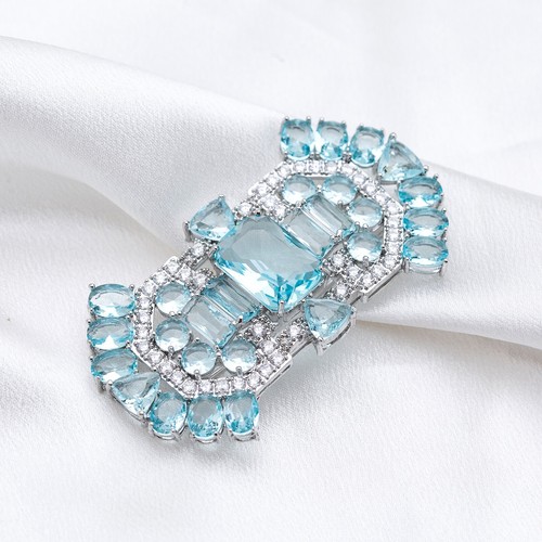 Réplica de broche Art Deco aguamarina cristal creado por la reina madre y circonita 5A - Imagen 4 de 24