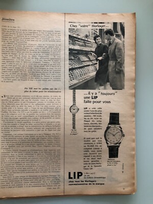 Publicité Vintage Pour Montres LIP De 1962 - Document Ancien, Occasion