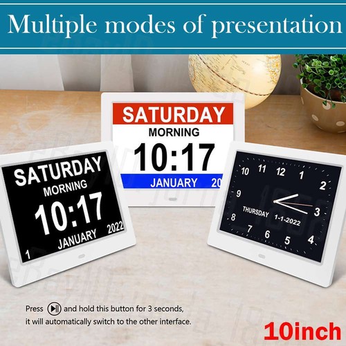 7-10" Extra Large Dementia Clock Digital Calendar Day Clock LED Alarm Clock Wall - Picture 11 of 18