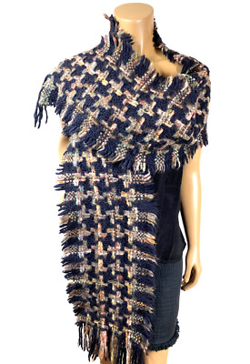 Faliero Sarti Rectangle Knit Herringbone Scarf BLack With Multicolor 82'' X 11''