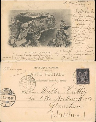 Postcard Monaco LA VILLE ET LE ROCHER gelaufen 1901
