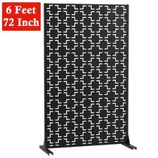 Free-Standing Garden Privacy Screen 6 Ft Metal Outdoor Divider Black with Stand