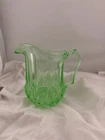 Vintage Green Depression Glass Creamer Pitcher Uranium Style Paneled Glass
