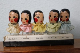 Antique Art Deco Perfume bottles Flower Garden Girls Painted Faces Sweet Set
