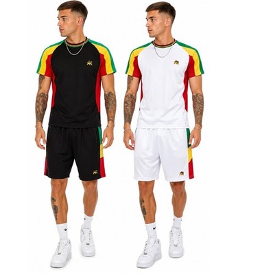 Herren Löwe von Juda Set T-Shirt 3/4 kurz Männer Rasta Reggae Rastafari Farbe Gym