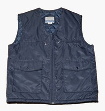 Sears Work Leisure Quilted Vest Navy Blue Full Zip Pocket Nylon Polyester VTG