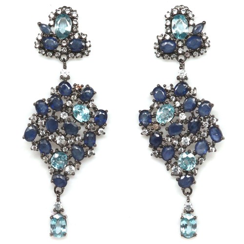 Orecchini Donna Argento 925 Con Zirconia Blu – Modello Sharon, Ipoallergenici, Rodiati Effetto Oro Bianco - 3