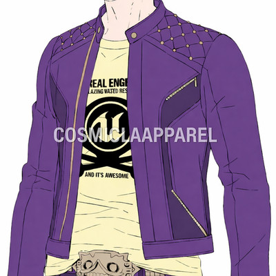Boss Fight No More Heroes Inspired Travis Purple Studded Biker Leather Jacket  