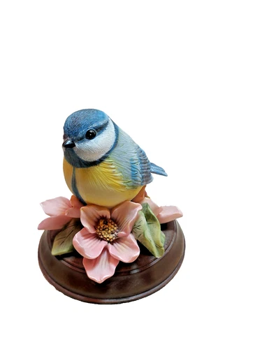 Marjolein Bastin Nature's Journey Blue Titmouse bird figurine, floral, Demdaco