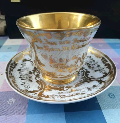 Prunktasse Porzellan Tielsch TPM Altwasser 1857 Dr Klockmann Biedermeier Gold - Bild 1 von 4