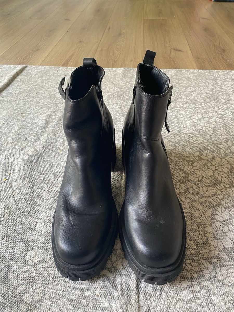 5th Avenue Ankle Boot with Inch Chunky Heel Black Leather Europe