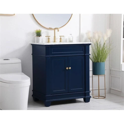 Elegant Decor Wesley 30" Steel and Solid Wood Single Bathroom Vanity Set in Blue - Picture 2 of 8