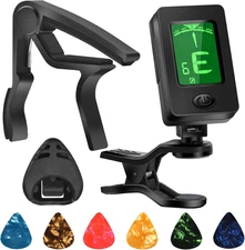 Guitar Tuner, Guitar Accessories with Guitar Picks, Guitar Capo, Capo for Acoust