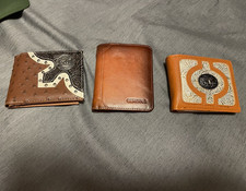 Genuine Leather Men's Lot of 3 Brown Bifold Folding Wallets Solid Logo