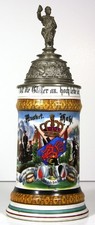 1899 GERMAN PORCELAIN PEWTER LIDDED REGIMENTAL STEIN WITH LITHOPHANE INFANTRY
