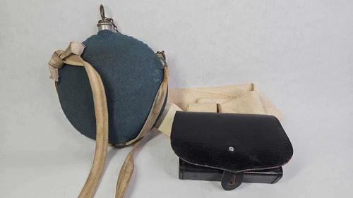 auction 2 civil war relics? canteen with wool cover cartridge box
