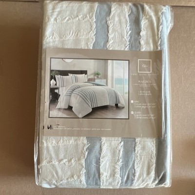 Chic Home Design Salma Queen 3-Piece Duvet Cover Set Blue White Striped Cotton