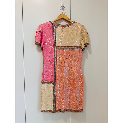 Abito da cocktail vintage anni 80 seta paillettes rosa vestibilità media lunghezza ginocchio scintillante - Foto 4 di 14