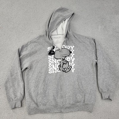 Peanuts Snoopy Hoodie Mens Large Gray Heather Graphic Full Zip Pockets