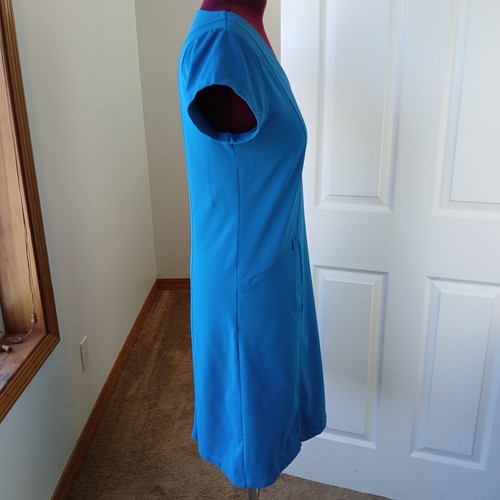 Toad & Co Aquaculture Short Sleeve Dress L blue teal princess seams zip pocket - Picture 4 of 12
