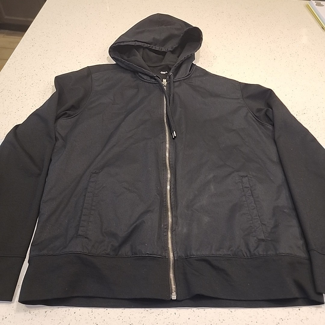 Gap Windbreaker Solid Black Zip Up XLarge Hooded … - image 4