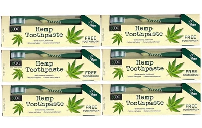 6x HEMP TOOTHPASTE & 6x TOOTHBRUSHES Hemp Fluoride Free Toothpaste XOC