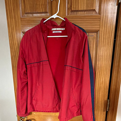 Tommy Hilfiger Men's Red/Blue Full-Zip Jacket Stand-Up Collar Logo Size M